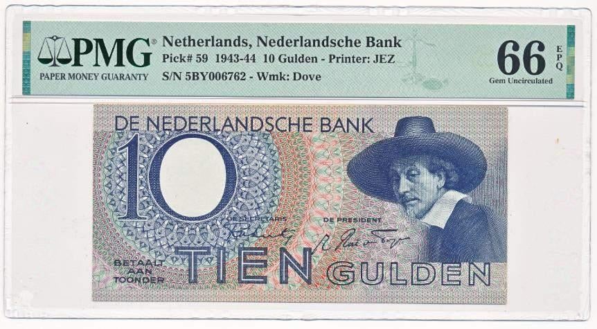 Nederland 10 Gulden 1943 Staalmeester PMG66 EPQ