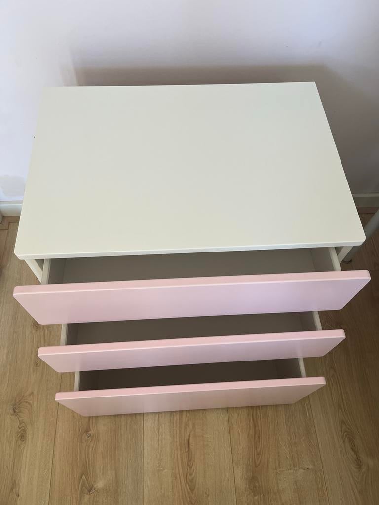 Ladekast met 3 lades - Roze/Wit (IKEA), Ophalen, Kunststof, Gebruikt, 50 tot 100 cm