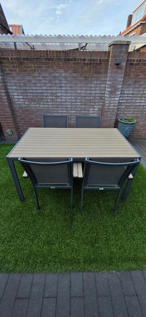 Tuintafel met stoelen voor buiten 150x90x70, Tuin en Terras, Tuinsets en Loungesets, Ophalen, Gebruikt, Eettafel