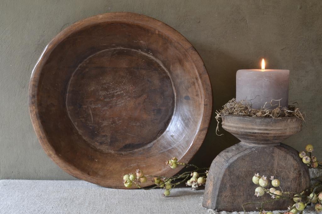 Oude houten schaal 40 cm, Huis en Inrichting, Woonaccessoires | Schalen en Manden, Gebruikt, Schaal, Rond, Ophalen of Verzenden