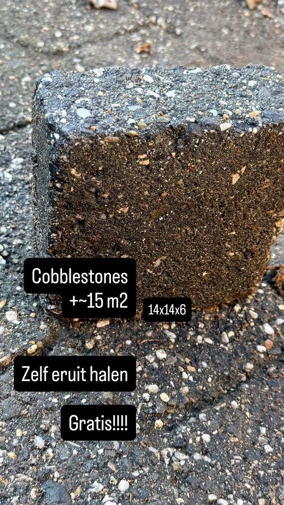 Gratis Cobblestones 15m2 - Zelf ophalen, Ophalen, Gebruikt, Klinkers, 10 m² of meer