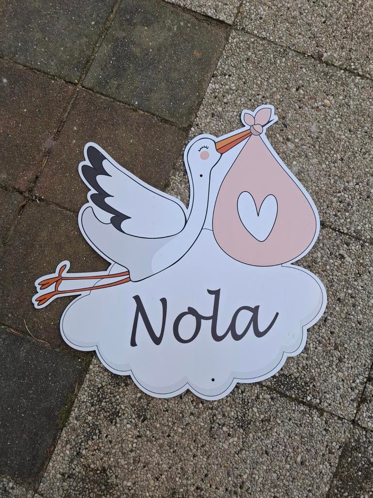 Geboortebord Nola - Ooievaar met baby, Ophalen of Verzenden