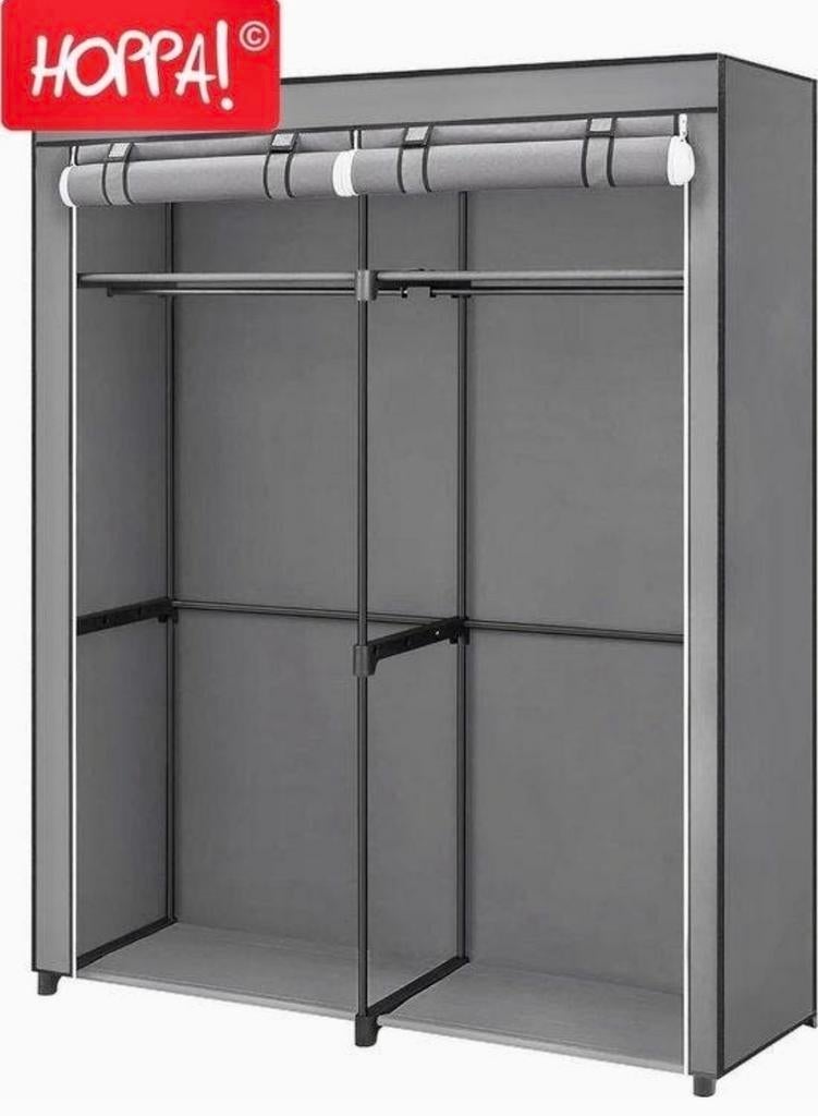 Hoppa! Stoffen Kledingkast - Grijs, Draagbaar & Ruim, Huis en Inrichting, Met plank(en), 100 tot 150 cm, Nieuw, Ophalen of Verzenden