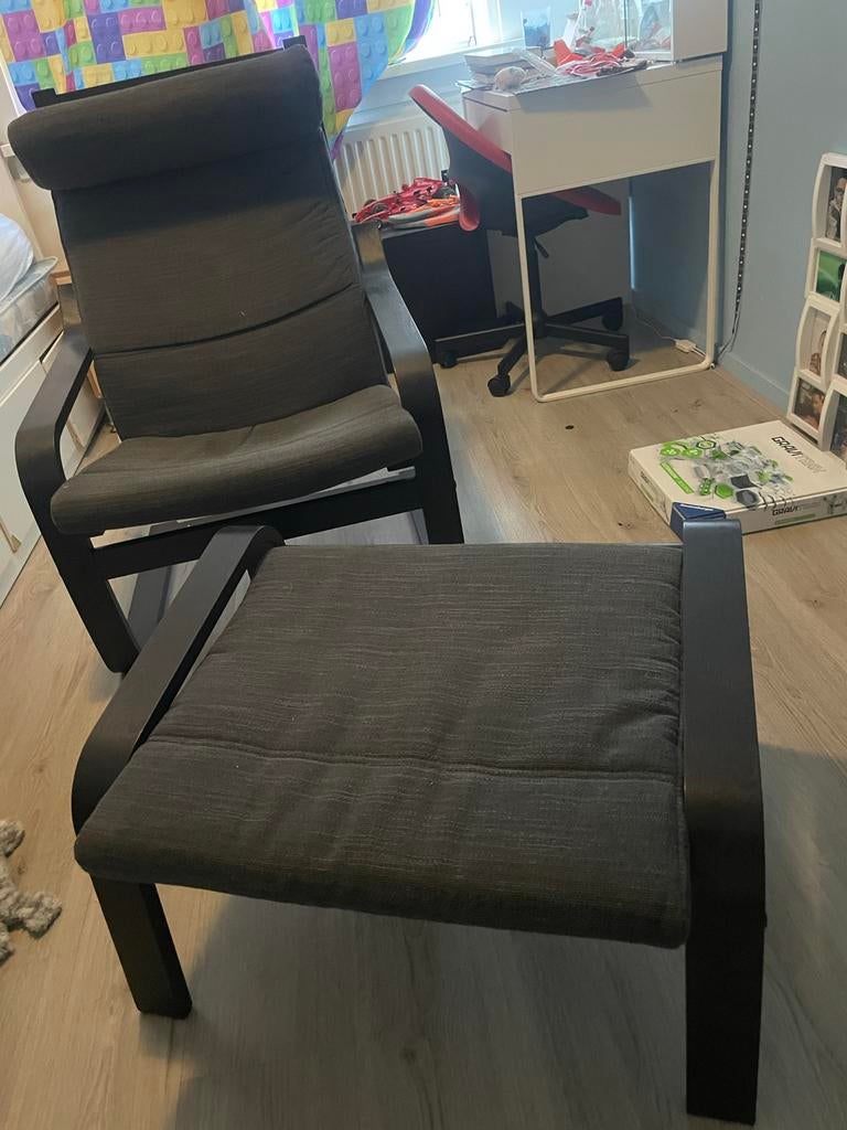 Fauteuil en voetenbank Poang, Huis en Inrichting, Ophalen, Gebruikt, 75 tot 100 cm, 50 tot 75 cm