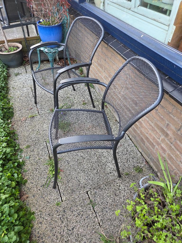 2 metalen tuinstoelen, Tuin en Terras, Tuinstoelen, Ophalen, Gebruikt, Metaal