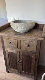 Rustieke badkamermeubel met stoere natuurstenen waskom, Huis en Inrichting, Badkamer | Badkamermeubels, Zo goed als nieuw, Minder dan 100 cm