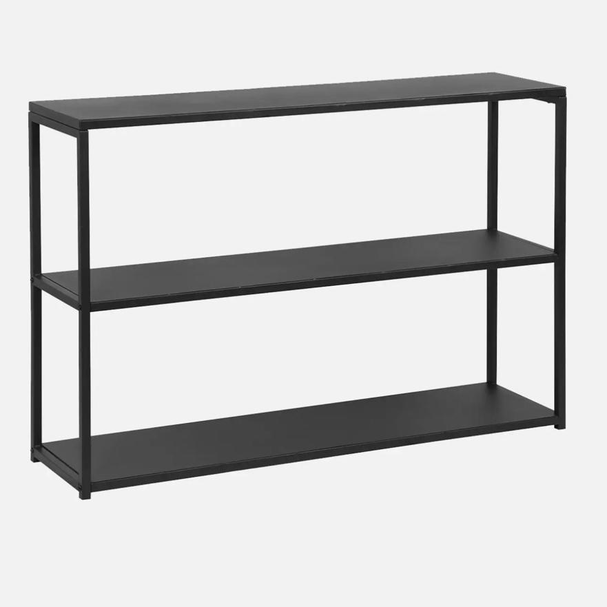 Zwarte sidetable met drie planken metaal, Huis en Inrichting, Tafels | Sidetables, Ophalen, 100 tot 150 cm, Nieuw, Metaal