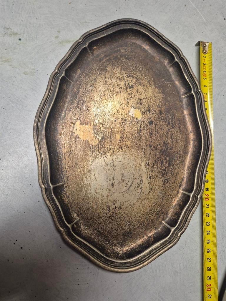 Vintage Dienblad diverse materialen tin zink metaal, Ophalen of Verzenden, Gebruikt, Rond, Metaal