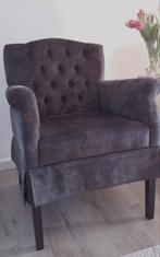 Fauteuil velours donker grijs, landelijk stoer sober, Huis en Inrichting, Gebruikt, Minder dan 75 cm, Stof, 50 tot 75 cm