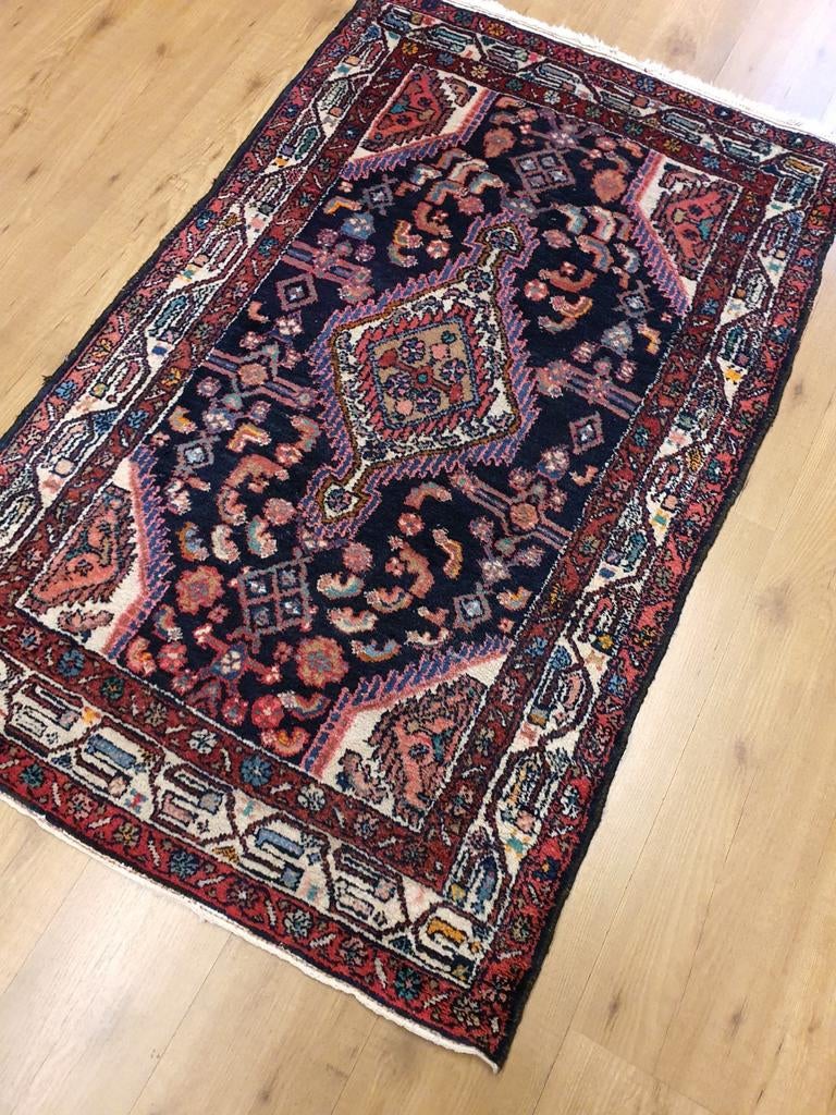 Vintage handgeknoopt perzisch tapijt hamadan 153x95, Huis en Inrichting, Info@SlatsAntiek.nl, Perzisch, 150 tot 200 cm, Rechthoekig