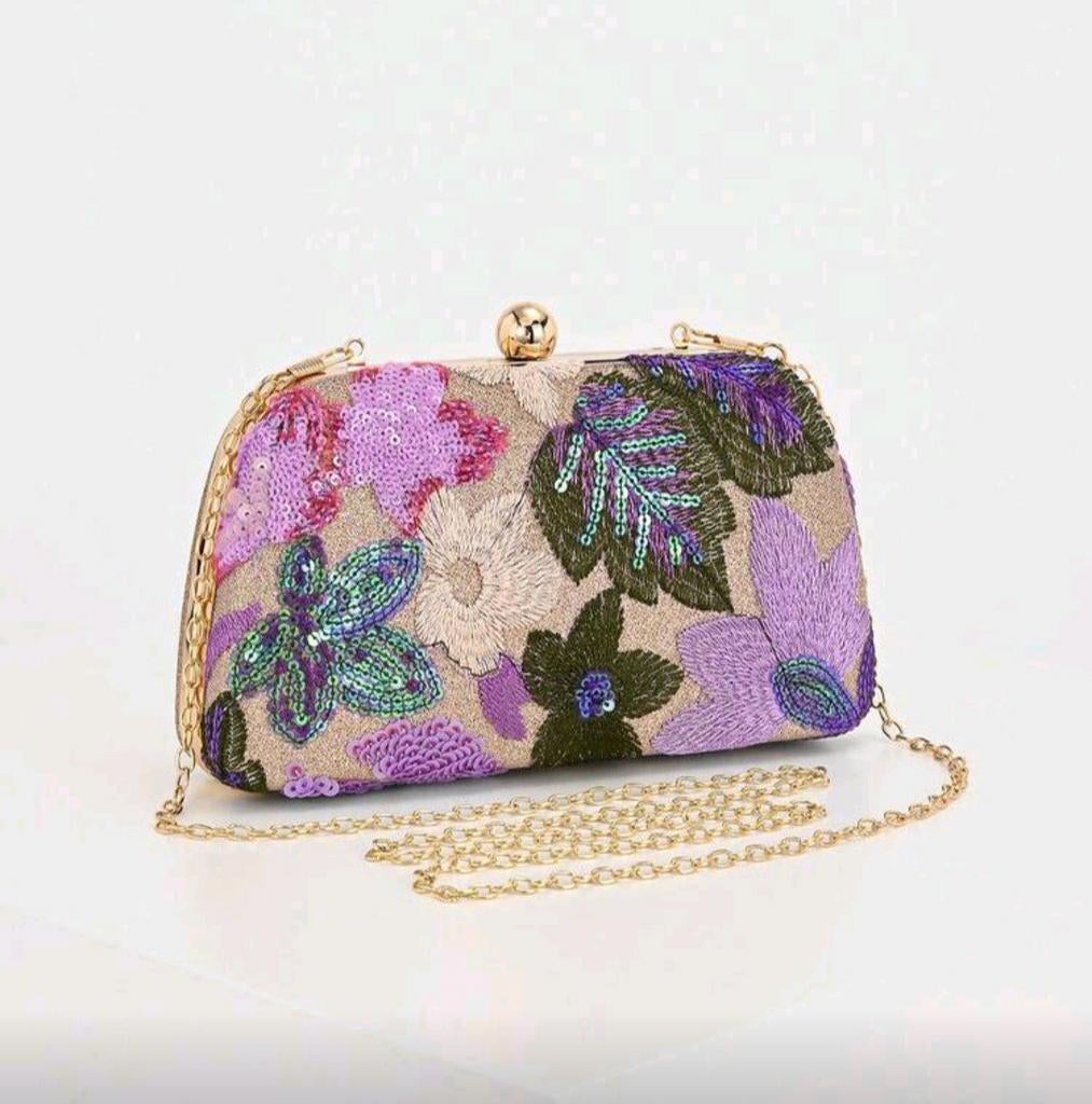 Elegante Avondtas met Pailletten en Bloemen, Sieraden, Tassen en Uiterlijk, Tassen | Damestassen, Ophalen, Zwart, Handtas