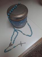 Mooie antieke rozenkrans van blauwe kralen (géén kunststof), Antiek en Kunst, Antiek | Religie, Verzenden