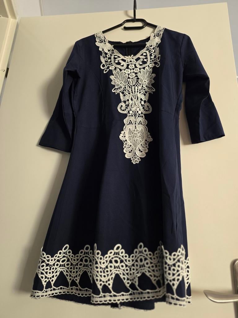 Donkerblauwe zomerjurk met kant, Ophalen of Verzenden