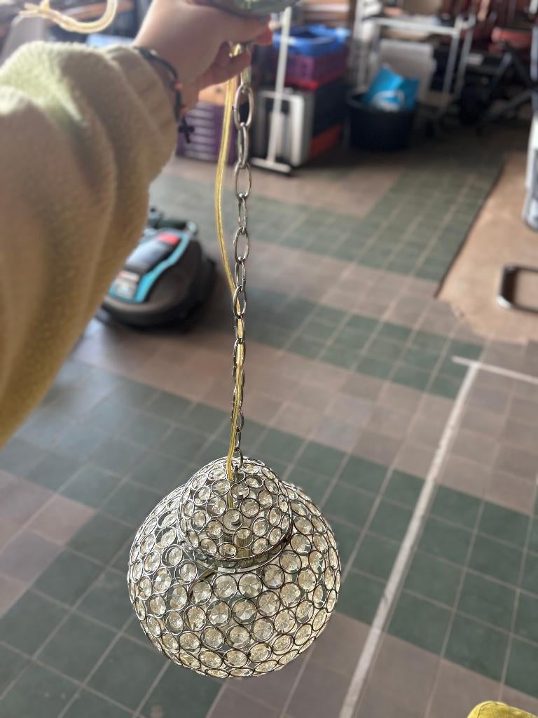 Hanglamp Crystal Look Chroom Transparant Glas Metaal, Ophalen, Gebruikt, Overige materialen, Minder dan 50 cm