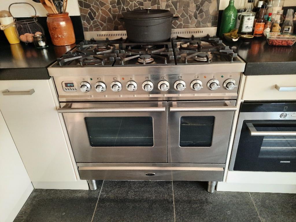 Boretti 90 cm breed met 6 branders en twee ovens, Ophalen, Gebruikt, Hete lucht, 60 cm of meer