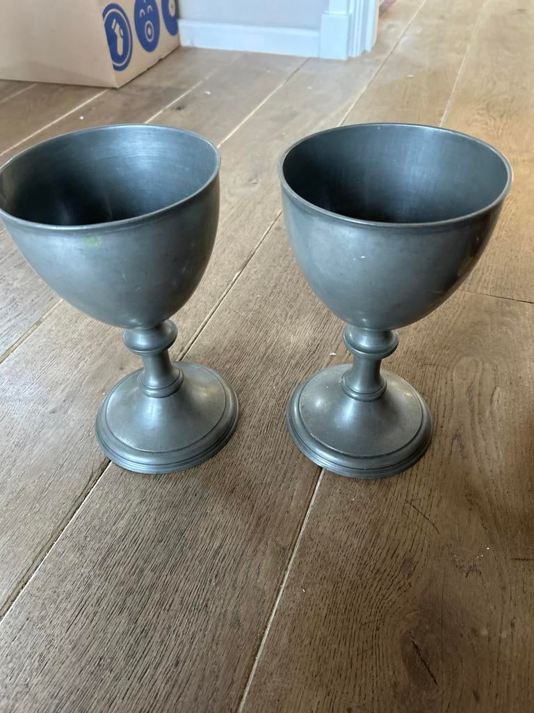 Set van 2 vintage tinnen bekers/kelken, Antiek en Kunst, Antiek | Tin, Ophalen