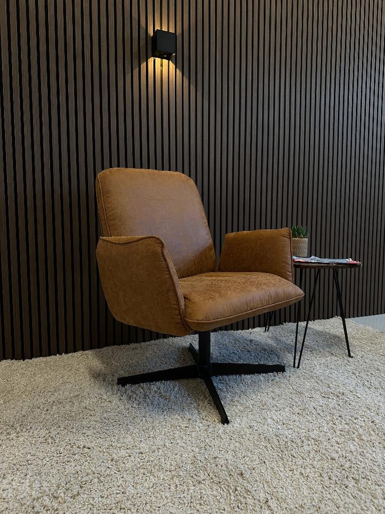 NIEUW! Fauteuil Lugo cognac, Minder dan 75 cm, Leer, Nieuw, Ophalen of Verzenden