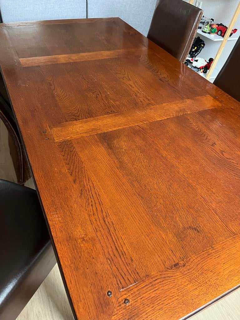 Eetkamertafel met 5 stoelen, plaats voor 6 personen, Ophalen, Gebruikt, Vijf personen of meer, Overige houtsoorten