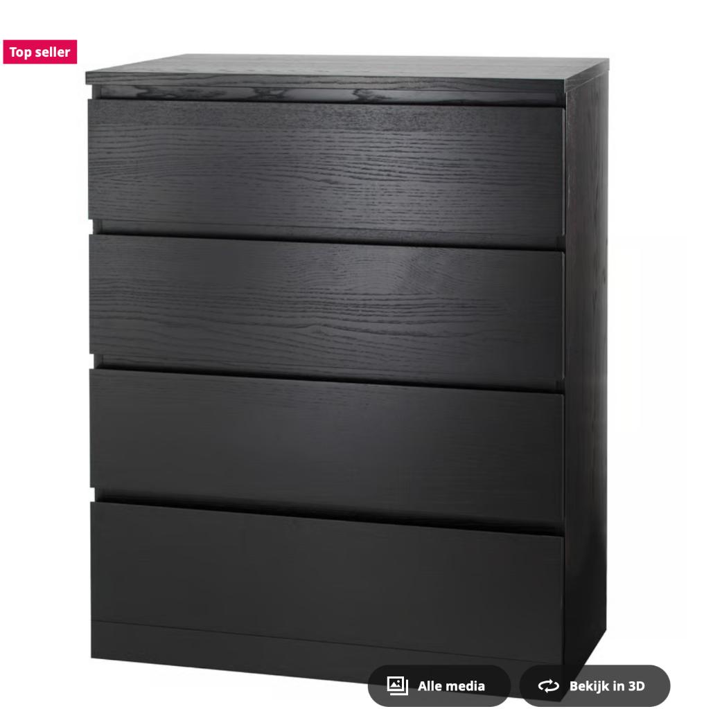 Ladekast met 4lades, malm, 80x100, Huis en Inrichting, Kasten | Ladekasten, Ophalen, 50 tot 100 cm, Zo goed als nieuw, 3 of 4 laden