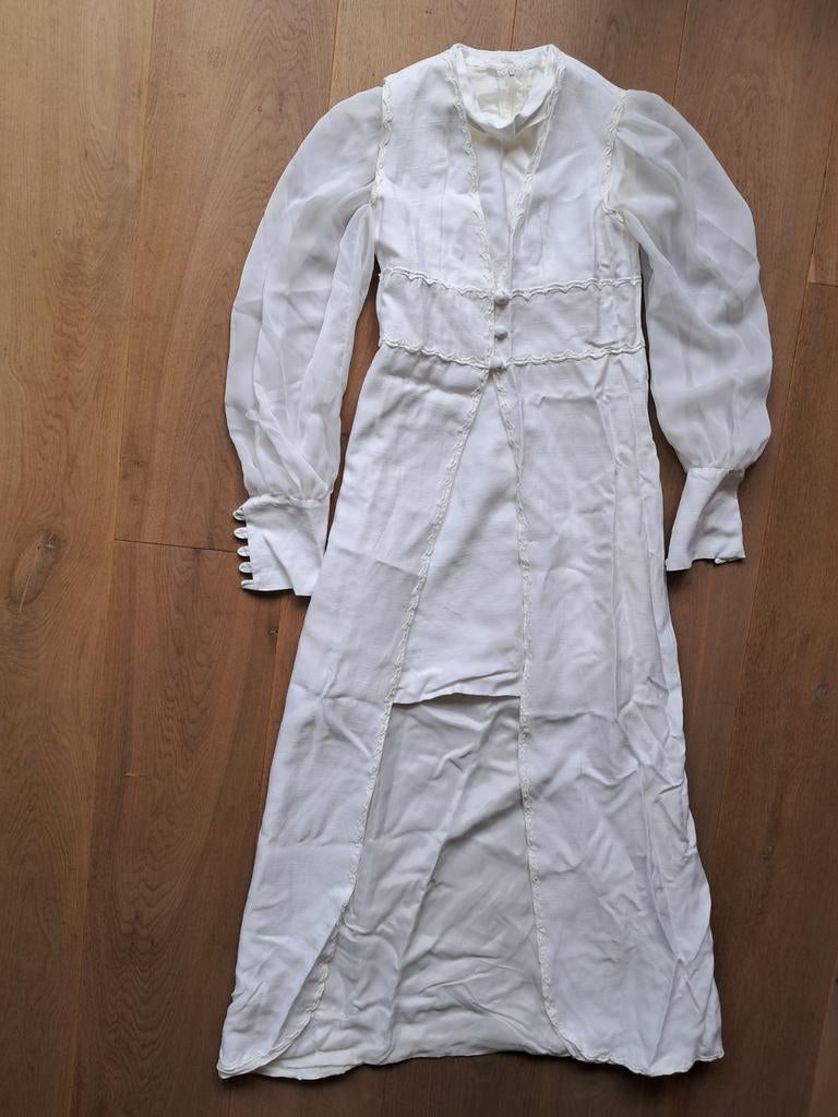 Vintage feestkleding trouwjurk S wit kort jurkje, Antiek en Kunst, Antiek | Kleding en Accessoires, Ophalen of Verzenden, Dames