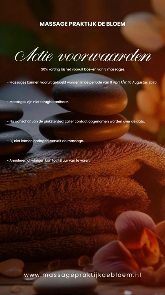 Massage Pinksterdeal- 20%, Diensten en Vakmensen, Welzijn | Masseurs en Massagesalons, Ontspanningsmassage