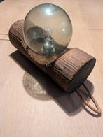 Vintage Tafellamp/Wandlamp met Houten Stam en Rookglas Bol, Ophalen
