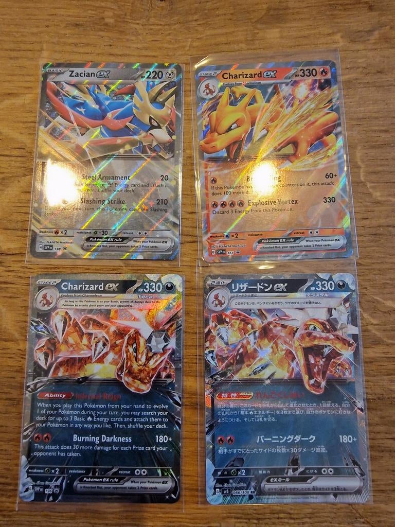 Pokémon Kaarten: Charizard EX (2x), Zacian EX (1x), Hobby en Vrije tijd, Verzamelkaartspellen | Pokémon, Zo goed als nieuw, Meerdere kaarten