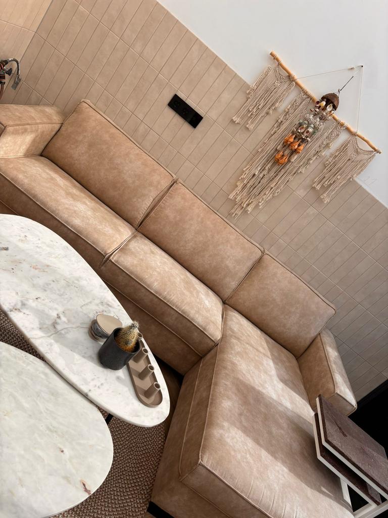 Zo goed als nieuwe suède hoekbank, Hoekbank, Ophalen of Verzenden, Zo goed als nieuw, Vierpersoons of meer