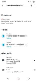 Harry potter en het vervloekte kind voorstelling 2 tickets, Twee personen