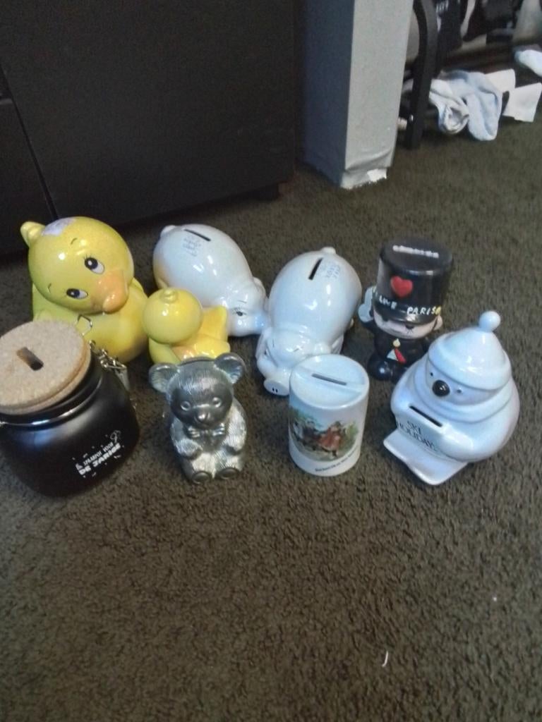 9x Diverse Spaarpotten: Eendjes, Varkens, Koala samen15 euro, Verzamelen, Ophalen of Verzenden, Gebruikt, Steen, Aardewerk of Keramiek