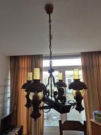 Rustieke hanglamp met 4 kelken - Metaal en hout, Ophalen, Gebruikt, Hout, 75 cm of meer