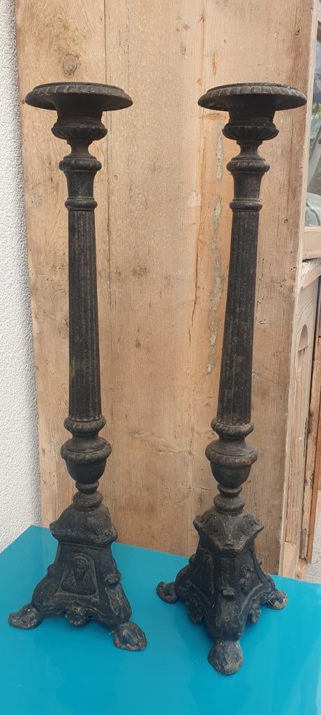 Set van 2 gietijzeren kandelaars - 70 cm, Ophalen of Verzenden