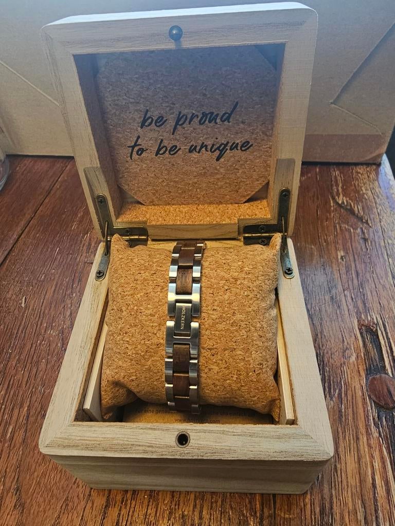 Holzkern Triad Walnoot/Zilver RVS Armband - Nieuw, Ophalen of Verzenden, Nieuw, Bruin, Hout