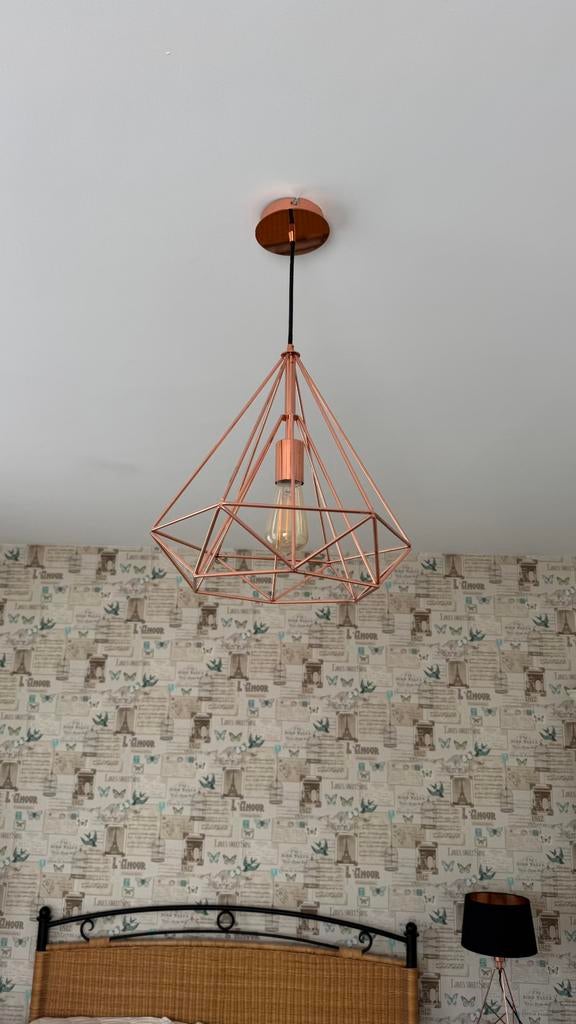 Koperkleurige diamanten hanglamp, Ophalen, Zo goed als nieuw, 50 tot 75 cm