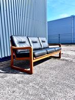 Vintage deens design bank leer teak, Ophalen, Gebruikt, B, Minder dan 150 cm