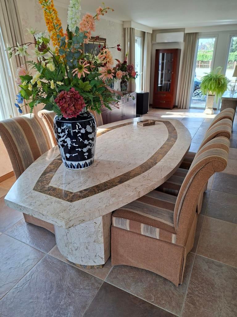 Prachtige ovale eethoektafel Manhattan style, natuursteen, Huis en Inrichting, Tafels | Eettafels, Ophalen, Overige materialen