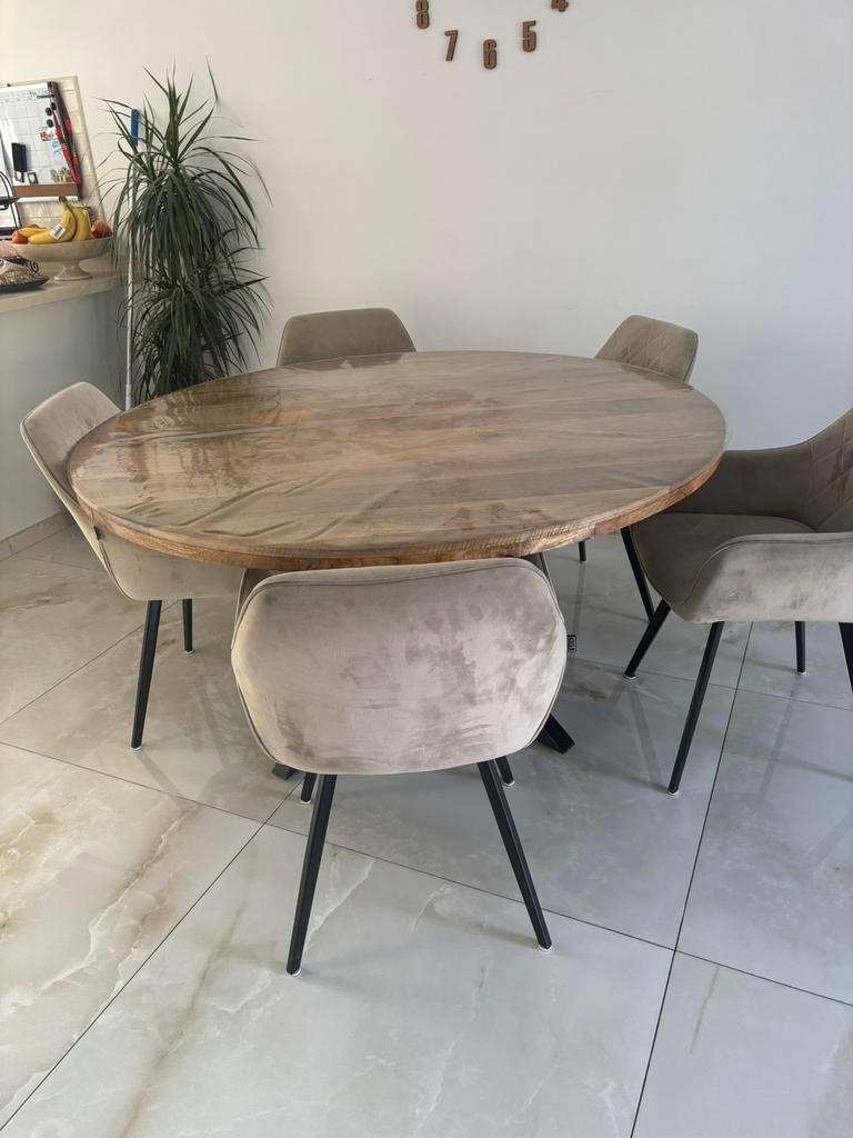 Mango hout  industrieel meubels, Ophalen, 100 tot 150 cm, Rond, 50 tot 100 cm