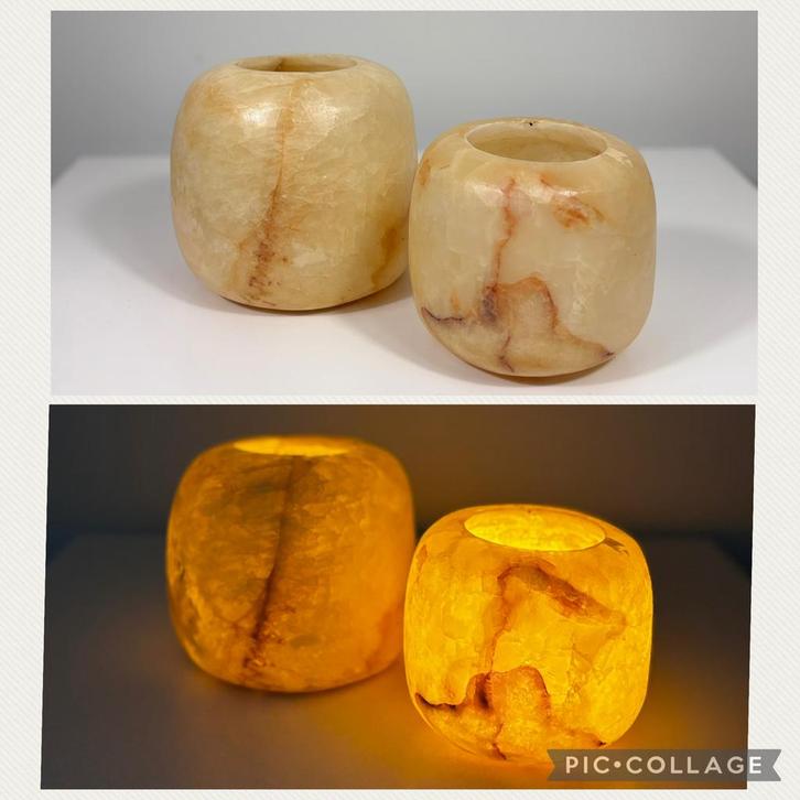 Set van 2 Alabaster AANBIEDING, Huis en Inrichting, Woonaccessoires | Kandelaars en Kaarsen, Nieuw, Kandelaar, Minder dan 25 cm