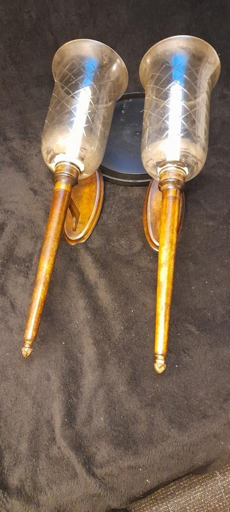 2 Wand windlichten met geslepen glas, 63 cm hoog, Ophalen of Verzenden, Gebruikt, Glas, Klassiek