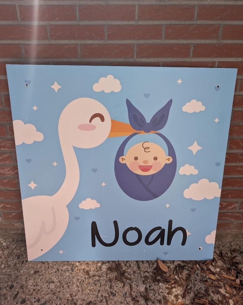 Ooievaar geboortebord Blauw, Ophalen, Gebruikt