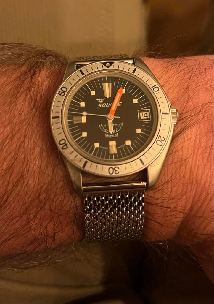 Squale Medium 1515 36mm skindiver, Overige merken, Gebruikt, Staal, Polshorloge