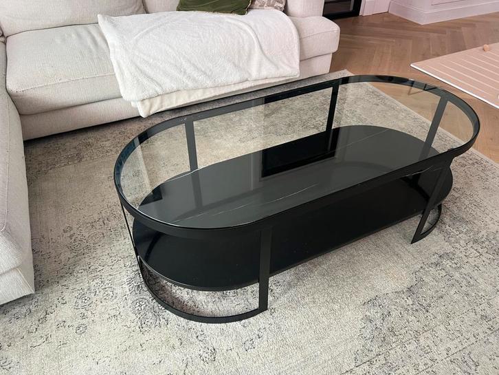Riverdale glass and black marble coffee table., Huis en Inrichting, Tafels | Salontafels, Gebruikt, Minder dan 50 cm, 50 tot 100 cm
