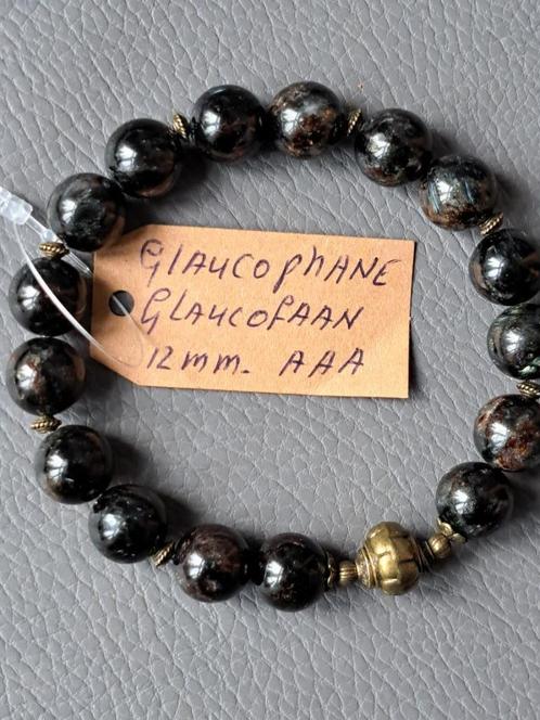 685 edelsteen armband Glaucophane / Glaucofaan AAA 12mm, Sieraden, Tassen en Uiterlijk, Armbanden, Nieuw, Elastiek, Overige kleuren
