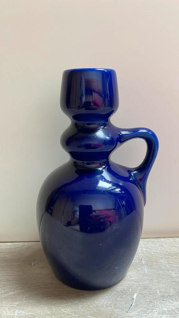 Vintage Keramiek Vaasje Blauw als bv Kaarsenhouder, Huis en Inrichting, Woonaccessoires | Kandelaars en Kaarsen, Gebruikt, Kandelaar