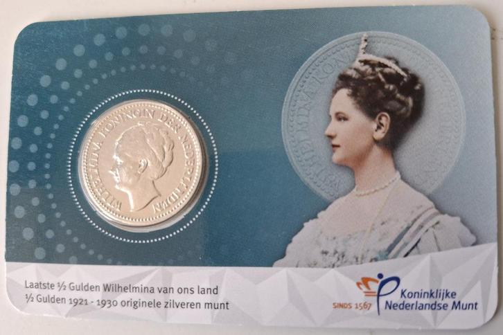 Zilveren ½ Gulden Wilhelmina in coincard 1930, Postzegels en Munten, Munten | Nederland, Losse munt, 1 gulden, Koningin Wilhelmina
