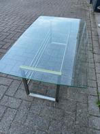 Glazen Salontafel met Metalen Frame, Ophalen, Gebruikt, 100 tot 150 cm, Glas
