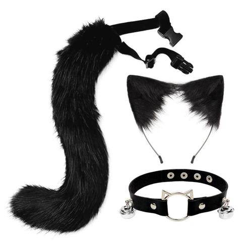 Zwarte Vossenstaart Oren En Halsband Fursuit Furry Staart, Hobby en Vrije tijd, Kostuums, Theaterbenodigdheden en LARP, Nieuw