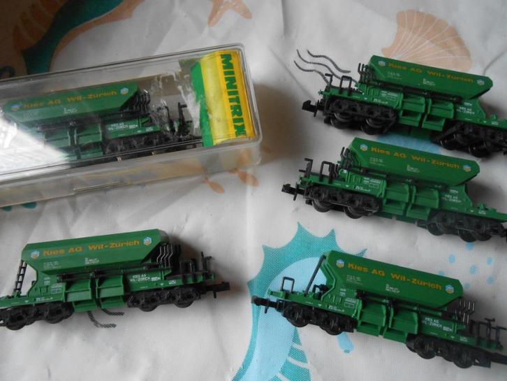 Minitrix 13843 5x Kies / Grintwagons van de SBB, fa. Will AG, Hobby en Vrije tijd, Modeltreinen | N-Spoor, Zo goed als nieuw, Treinset