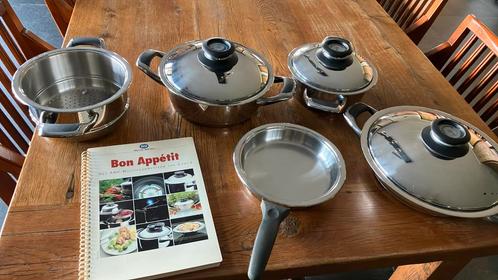 AMC pannenset ook geschikt voor inductie, Huis en Inrichting, Keuken | Potten en Pannen, Zo goed als nieuw, Pannenset, Rvs, Inductieplaat
