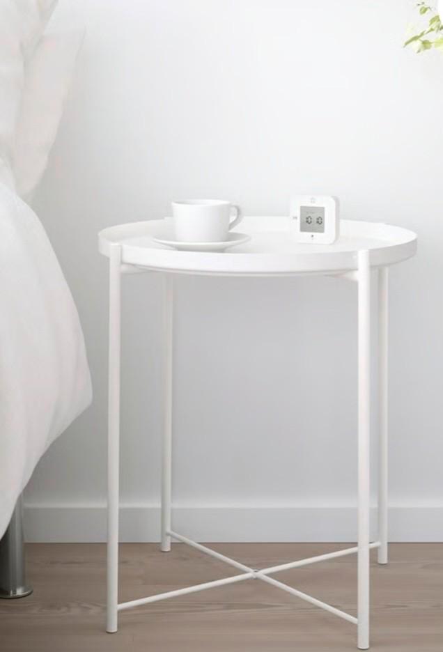 Wit Bijzettafeltje - Rond, Metaal, Huis en Inrichting, Tafels | Bijzettafels, Zo goed als nieuw, Rond, 45 tot 60 cm, Minder dan 55 cm